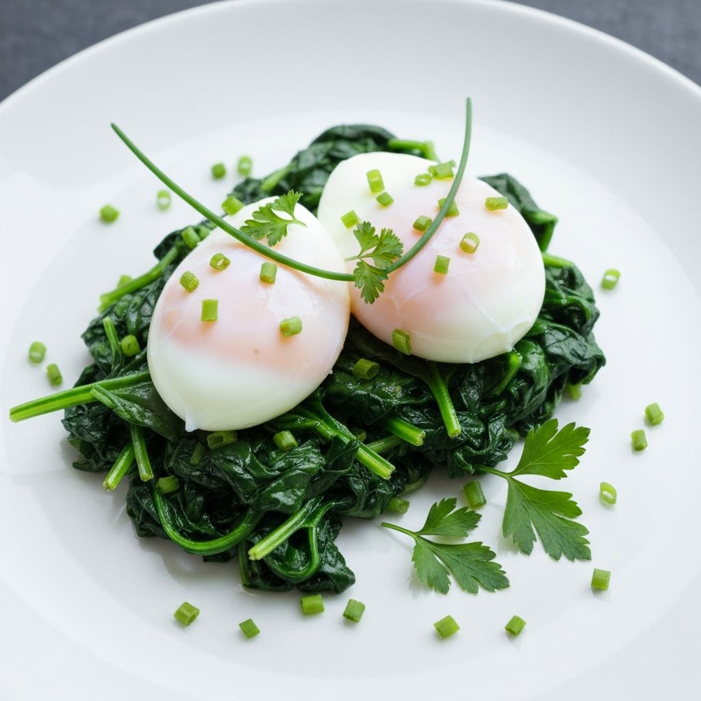 Poached eggs on wilted spinach