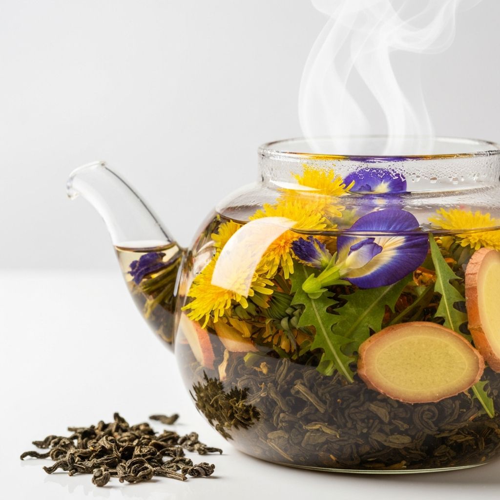 Infused herbal tea in glass teapot