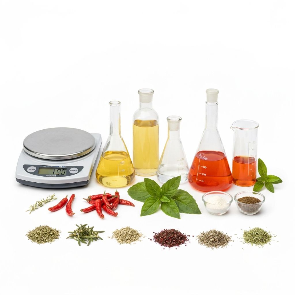 Laboratory-style food setup with scientific instruments